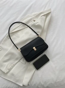 Metal Lock Flap Square Bag - Black - View 6