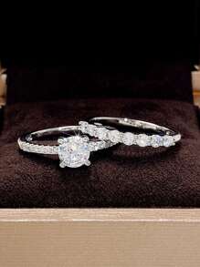 2入組/套優雅方晶鋯石戒指套裝適合女士適合婚禮首飾類情人節禮品
