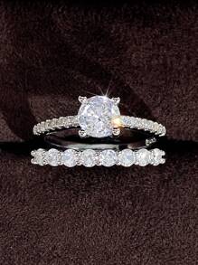 2入組/套優雅方晶鋯石戒指套裝適合女士適合婚禮首飾類情人節禮品