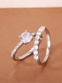 2入組/套優雅方晶鋯石戒指套裝適合女士適合婚禮首飾類情人節禮品