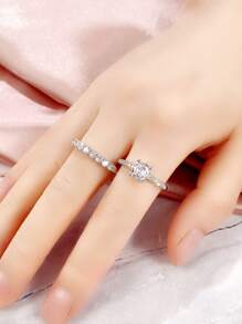 2入組/套優雅方晶鋯石戒指套裝適合女士適合婚禮首飾類情人節禮品