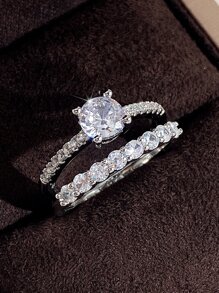 2入組/套優雅方晶鋯石戒指套裝適合女士適合婚禮首飾類情人節禮品