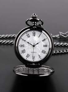 Men Vintage Minimalist Round Pointer Pocket Watch - White - View 2