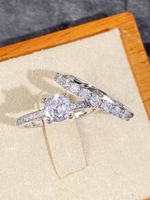 2入組/套優雅方晶鋯石戒指套裝適合女士適合婚禮首飾類情人節禮品