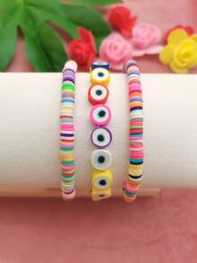 3pcs Evil Eye Decor Beaded Bracelet - Multicolor - View 1