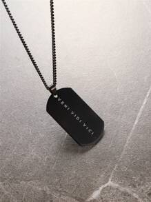 FEEL STYLE 1pc Simple Style Stainless Steel Inscribed Dog Tag Pendant Necklace With Inspirational Words For Men's Daily Wear - Black - View 1