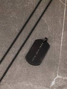 FEEL STYLE 1pc Simple Style Stainless Steel Inscribed Dog Tag Pendant Necklace With Inspirational Words For Men's Daily Wear - Black - View 2