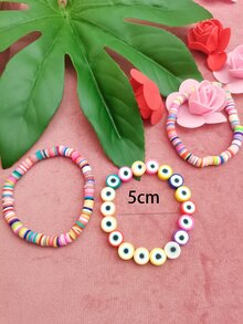 3pcs Evil Eye Decor Beaded Bracelet - Multicolor - View 3