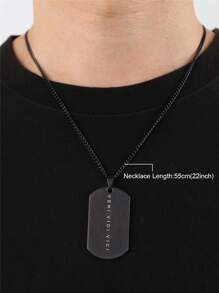 FEEL STYLE 1pc Simple Style Stainless Steel Inscribed Dog Tag Pendant Necklace With Inspirational Words For Men's Daily Wear - Black - View 3