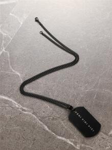 FEEL STYLE 1pc Simple Style Stainless Steel Inscribed Dog Tag Pendant Necklace With Inspirational Words For Men's Daily Wear - Black - View 4