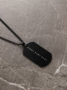FEEL STYLE 1pc Simple Style Stainless Steel Inscribed Dog Tag Pendant Necklace With Inspirational Words For Men's Daily Wear - Black - View 5