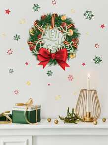 1pc Christmas Wreath Pattern Decoration Wall Sticker,Stickers,Wall Decal, Vinyl Decal For Home Decorations,Spring Decoration Items Refresh Your Home,Rama Decoration Stickers - Multicolor - View 2