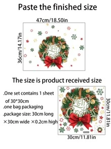 1pc Christmas Wreath Pattern Decoration Wall Sticker,Stickers,Wall Decal, Vinyl Decal For Home Decorations,Spring Decoration Items Refresh Your Home,Rama Decoration Stickers - Multicolor - View 3