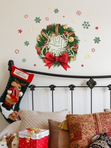 1pc Christmas Wreath Pattern Decoration Wall Sticker,Stickers,Wall Decal, Vinyl Decal For Home Decorations,Spring Decoration Items Refresh Your Home,Rama Decoration Stickers - Multicolor - View 5