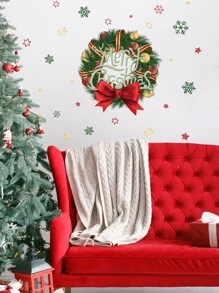 1pc Christmas Wreath Pattern Decoration Wall Sticker,Stickers,Wall Decal, Vinyl Decal For Home Decorations,Spring Decoration Items Refresh Your Home,Rama Decoration Stickers - Multicolor - View 6