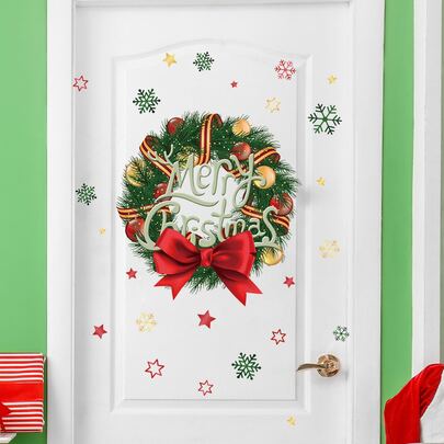 1 件圣诞花环图案装饰墙贴、贴纸、墙贴花、乙烯基贴花，用于家居装饰、春季装饰品让您的家焕然一新、Rama 装饰贴纸