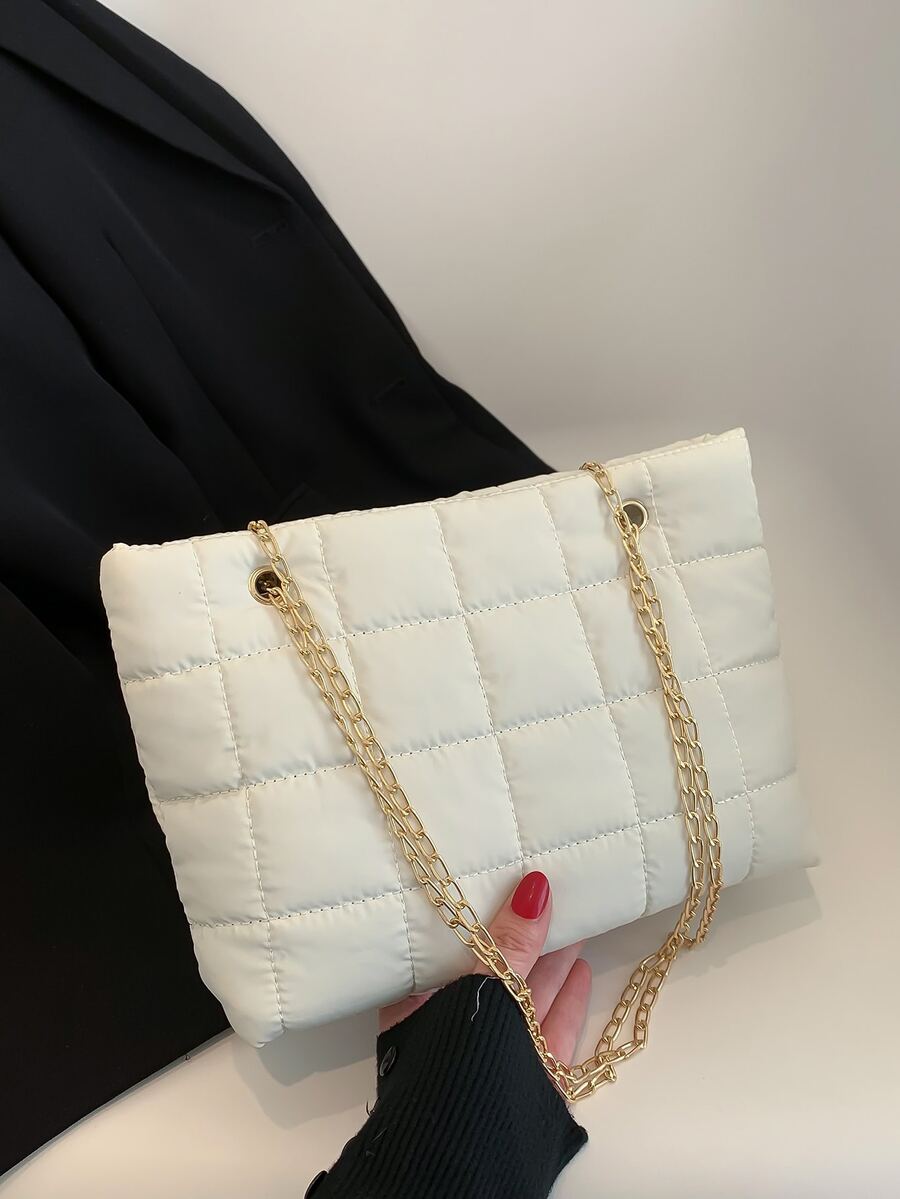 Bolsa cuadrada guateado con cadena - Beis - Ver 1