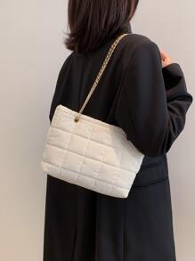 Bolsa cuadrada guateado con cadena - Beis - Ver 2