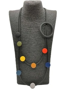 圓形裝飾多層次項鍊 - 彩色 - 查看 1