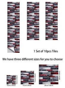 10入組逼真大理石圖案浮雕牆貼 - 彩色 - 查看 5