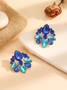 水鑽裝飾耳釘 - 藍色 - 查看 4