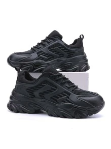 Men Lace-up Front Chunky Sneakers - Black - View 1