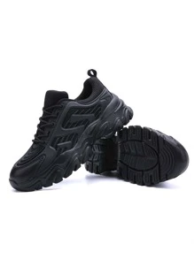 Men Lace-up Front Chunky Sneakers - Black - View 2