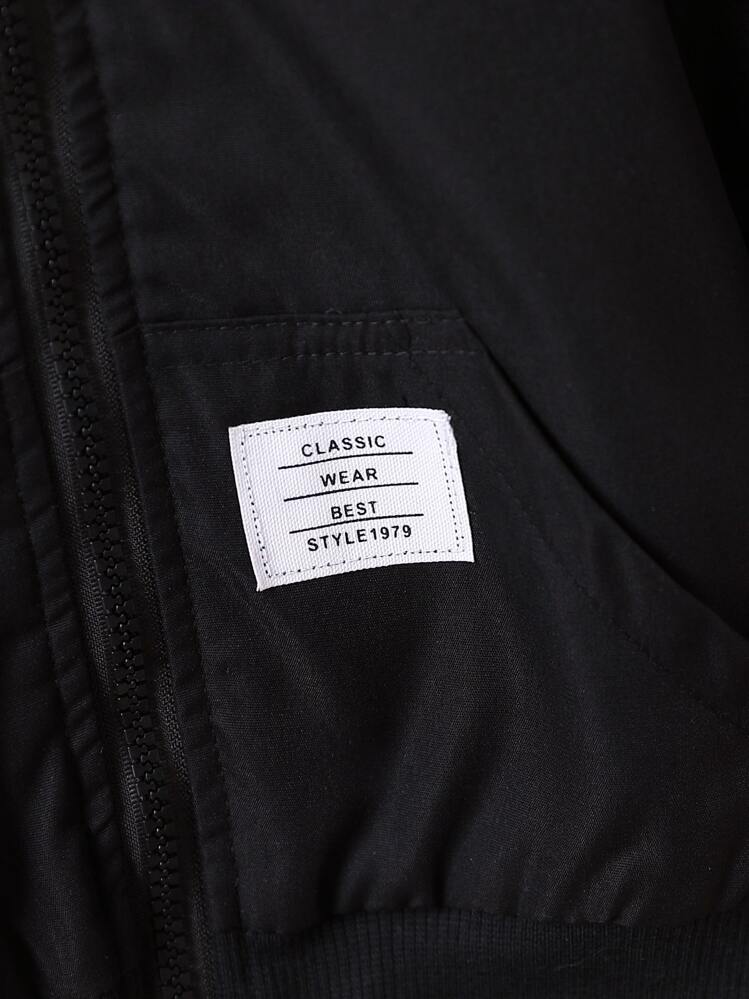 SHEIN Playful Pals Baby Boy Patch Detail Teddy Lined Hooded Jacket - Black - View 3