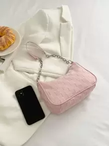 Geometric Embossed Hobo Bag - Pink - View 7