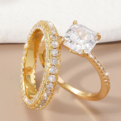 2pcs Cubic Zirconia Decor Ring