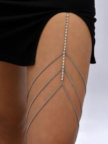 1pc Rhinestone Decor Thigh Chain Copper Jewelry - Antique Silver - View 1