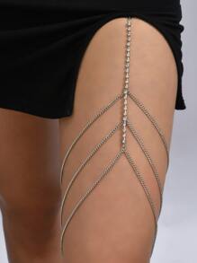 1pc Rhinestone Decor Thigh Chain Copper Jewelry - Antique Silver - View 2