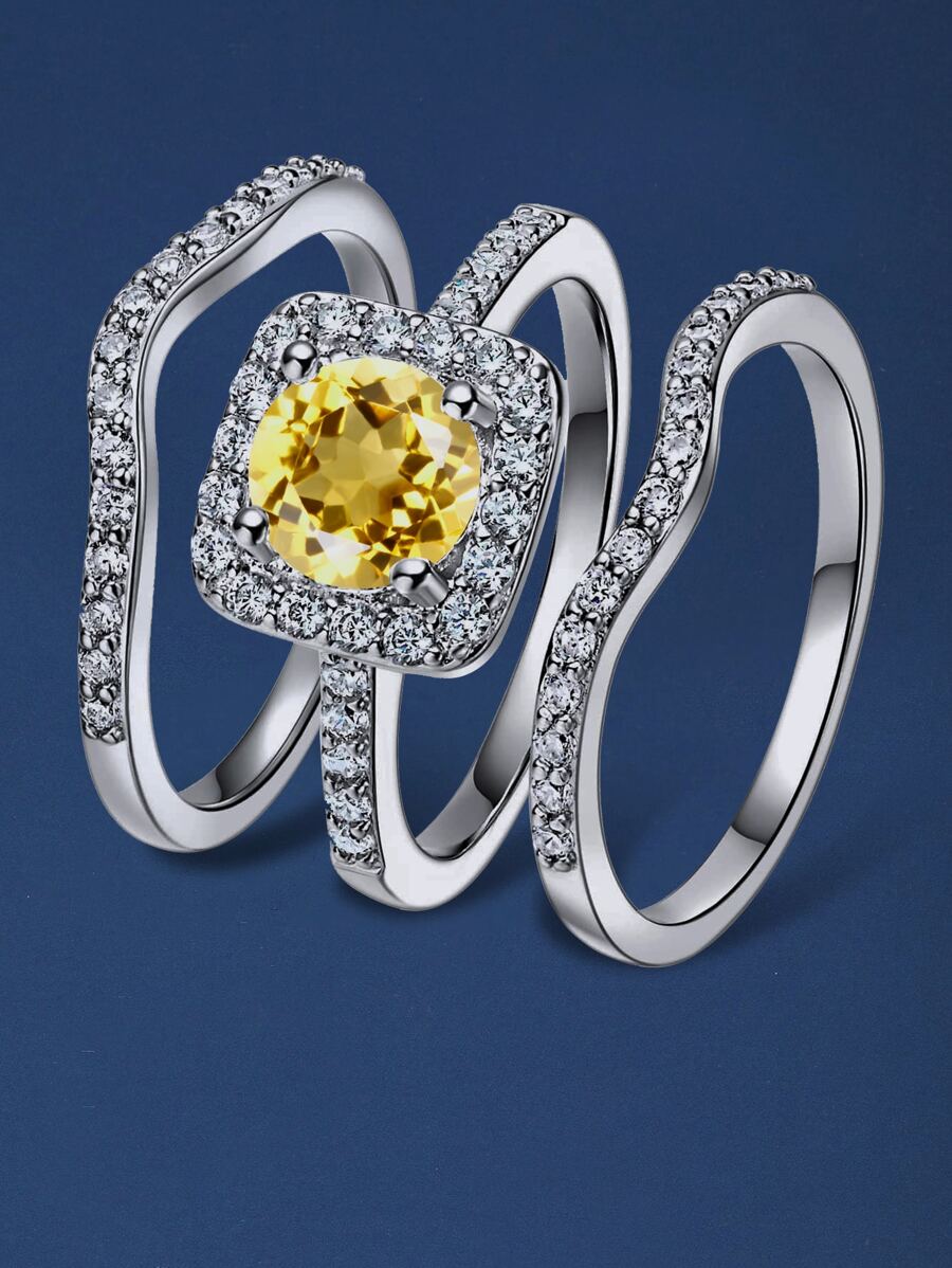 3入組水鑽裝飾戒指 - 黃色 - 查看 1