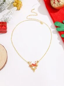 Christmas Rhinestone Decor Deer Head Pendant Necklace - Multicolor - View 4