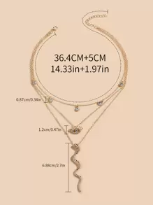 Rhinestone Eye & Snake Charm Layered Necklace - Yellow Gold - View 4