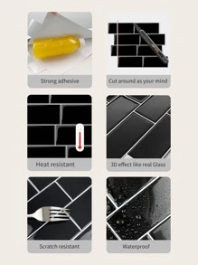 WoStick 1pc Brick Pattern Kitchen Sticker, Black Self Adhesive Peel And Stick Tile For Kitchen Decor - Black - View 8