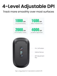 UGREEN Wireless Mice Computer Mouse For Laptop Silent Buttons 2.4G 250Hz With USB Mini Receiver, 1600 DPI 4000 DPI Optical Tracking Ambidextrous - Dark Grey - View 5