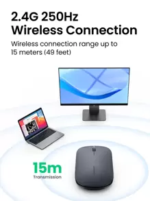 UGREEN Wireless Mice Computer Mouse For Laptop Silent Buttons 2.4G 250Hz With USB Mini Receiver, 1600 DPI 4000 DPI Optical Tracking Ambidextrous - Dark Grey - View 6