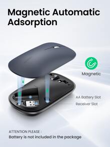 UGREEN Wireless Mice Computer Mouse For Laptop Silent Buttons 2.4G 250Hz With USB Mini Receiver, 1600 DPI 4000 DPI Optical Tracking Ambidextrous - Dark Grey - View 9