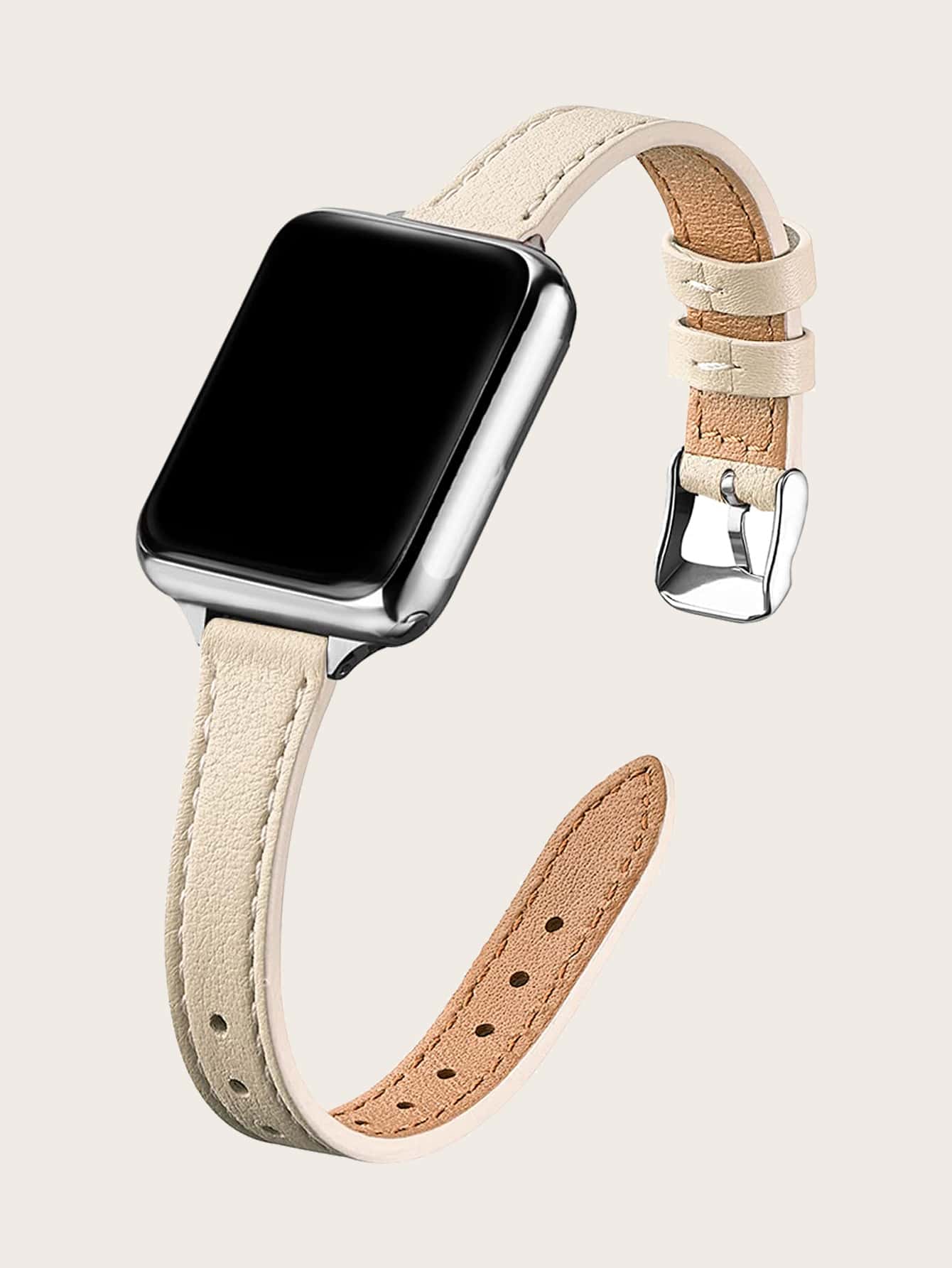 1pc Slimming 14mm Apple Strap Suitable For 38/40/41/42/44/45/49mm Apple Watch Apple Watch Ultra Series 9/8/7/6/5/4/3/2/1/SE - Beige - View 1