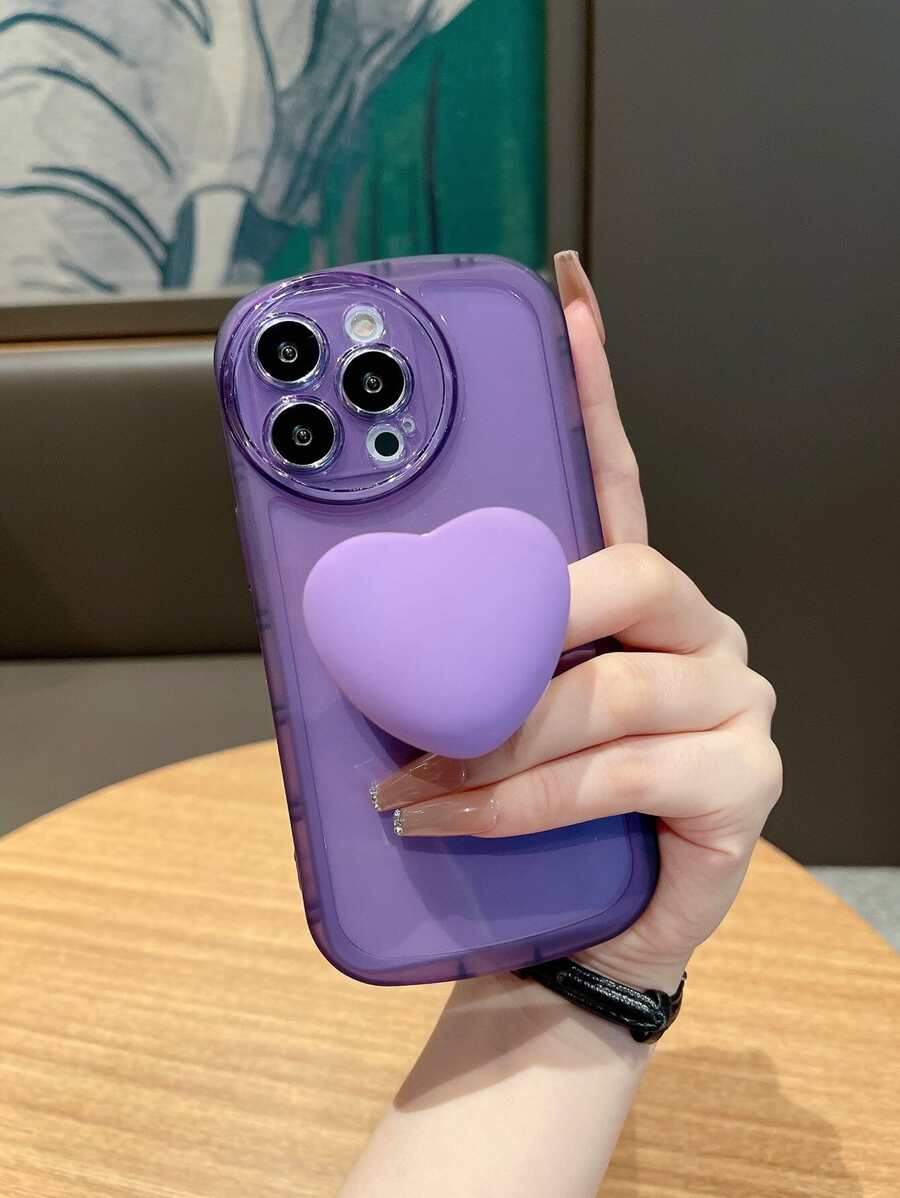 Plain Clear Phone Case With Heart Shaped Stand-out Phone Grip - Violet Purple - View 1