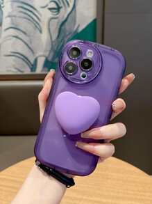 Plain Clear Phone Case With Heart Shaped Stand-out Phone Grip - Violet Purple - View 2