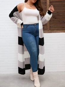 Calvaya 大碼撞色落肩袖開襟開衫 - 彩色 - 查看 5