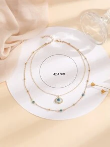 水鑽裝飾邪惡之眼吊墜多層次項鍊 - 金黃色 - 查看 3