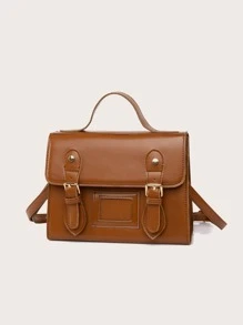 LECEY Buckle Decor Flap Square Bag - Brown - View 3