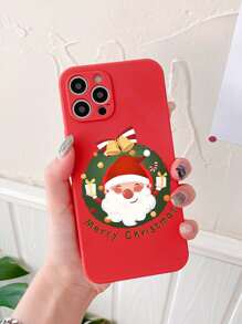 Christmas Wreath & Santa Claus Printed Phone Case - Red - View 1