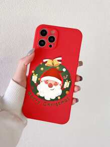 Christmas Wreath & Santa Claus Printed Phone Case - Red - View 3