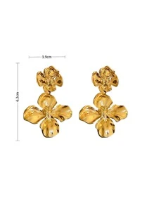 Andkiss Flower Drop Earrings Valentines,Mom,Mother,Mother's Day,Gift - Yellow Gold - View 3