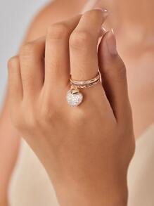 1pc Cubic Zirconia Heart Charm Ring Copper Jewelry - Yellow Gold - View 1