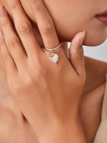 1pc Cubic Zirconia Heart Charm Ring Copper Jewelry - Yellow Gold - View 2